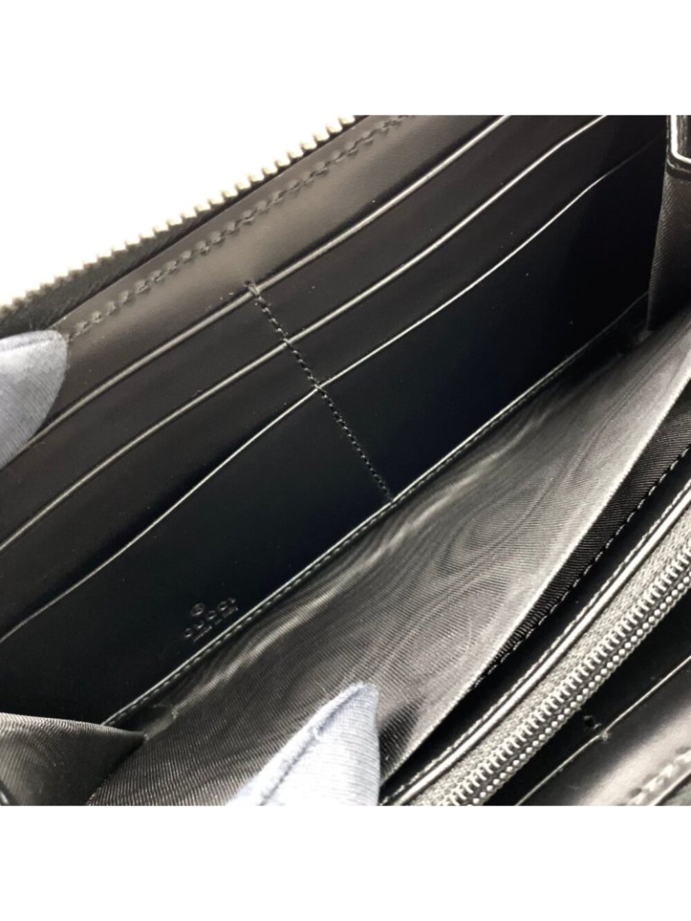 Gucci Guccissima Sherry Line Zip Around Leather Black Multicolor Wallet Silver - Picture 7 of 15